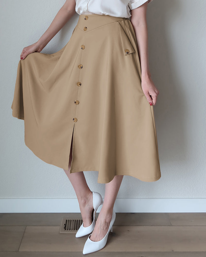 belle poque Belle Poque Women's Vintage A-Line Skirt with Slit Hem