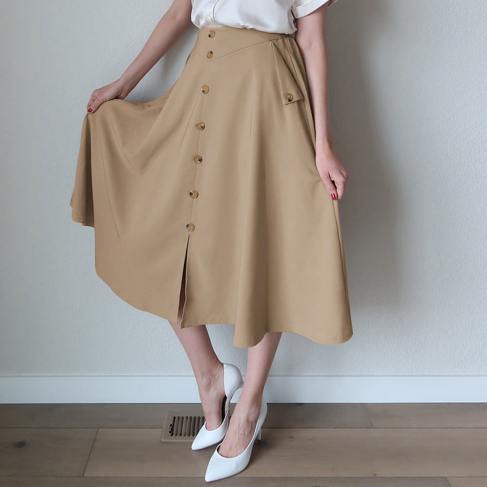 belle poque Belle Poque Women's Vintage A-Line Skirt with Slit Hem