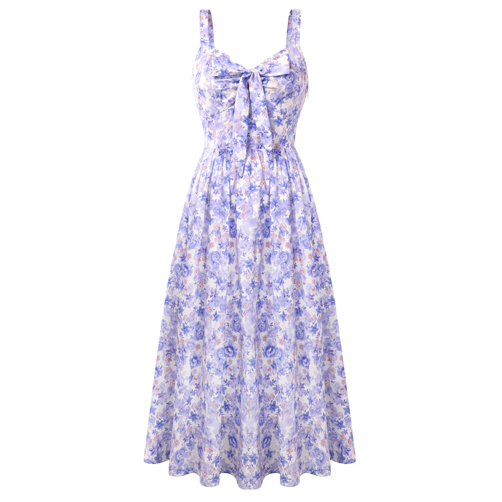 belle poque 2026 Womens Summer Dresses Floral Corset Dress Tie Front Cottagecore Dress Purple