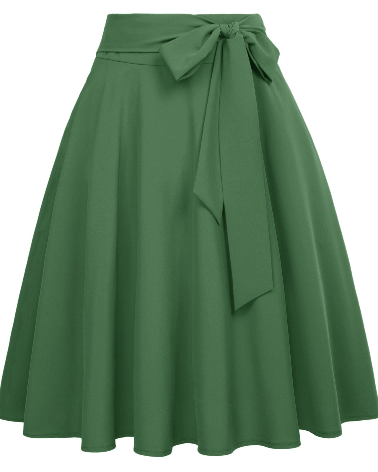 belle poque Floral Patterns Women's High Waist Bow Decorated A-Line Pockets Skirt Green