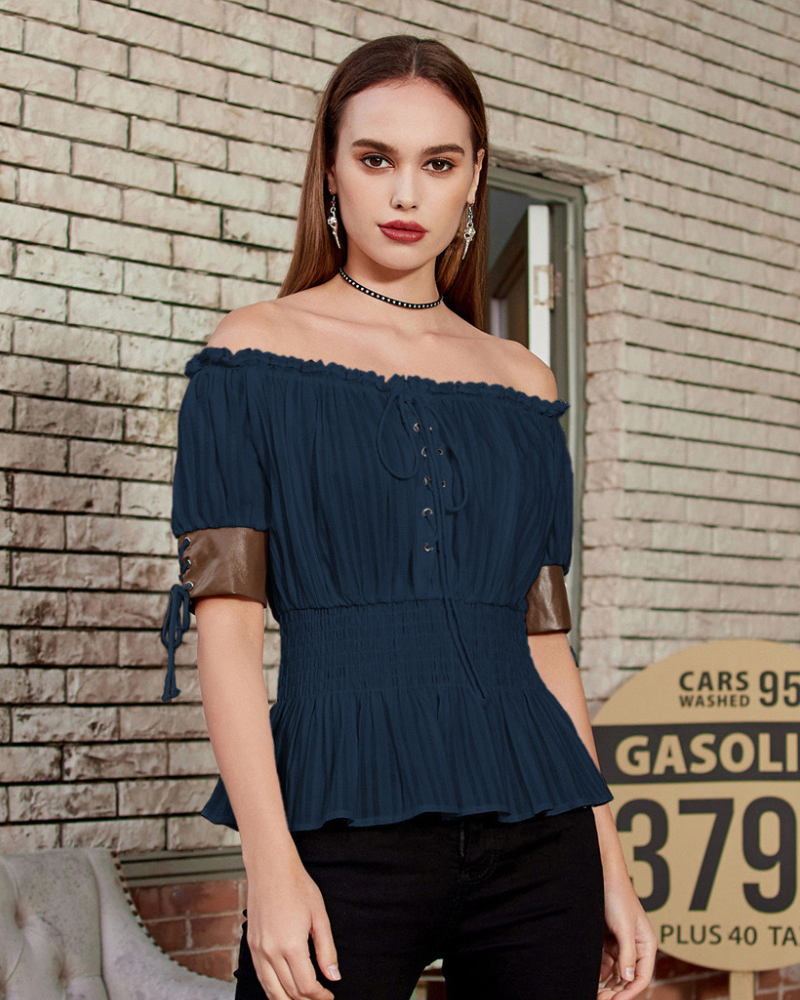 belle poque Steampunk Victorian Half Sleeve Boho Off Shoulder Pirate Tops