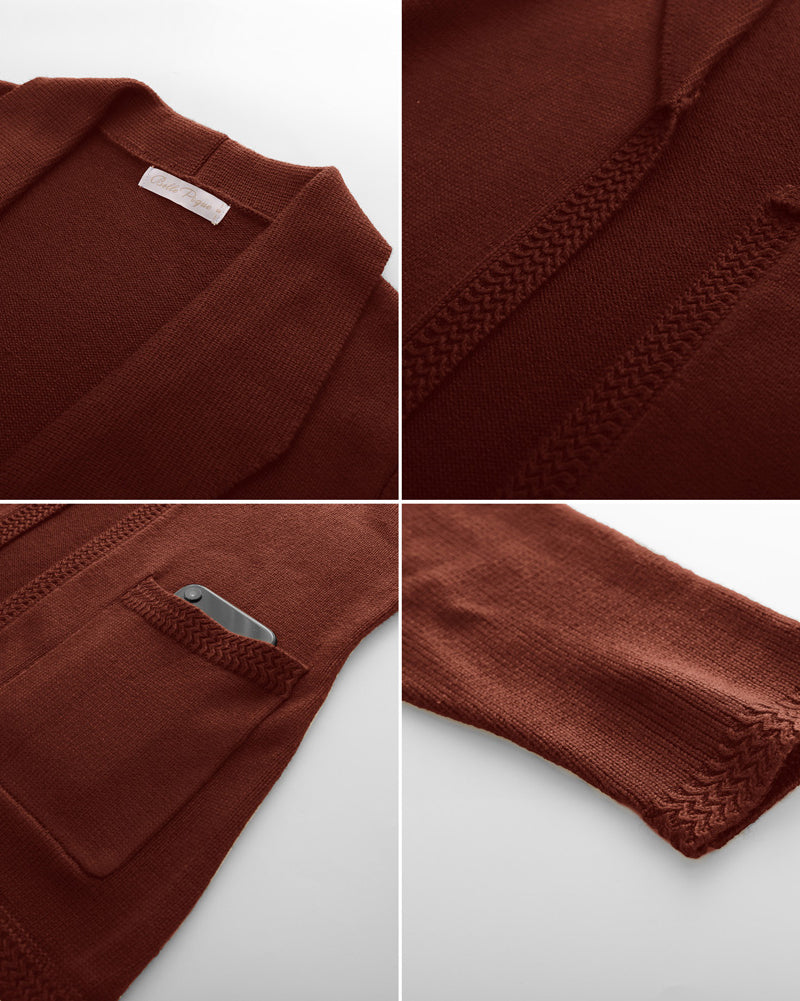 belle poque Vintage Cardigan Sweater Blazer V Neck Shawl Lapel Collar with Pockets