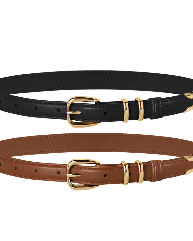 belle poque Women 2pcs Classic Buckle Waist Belt Ladies Polyurethane Leather Narrow Belt SET4