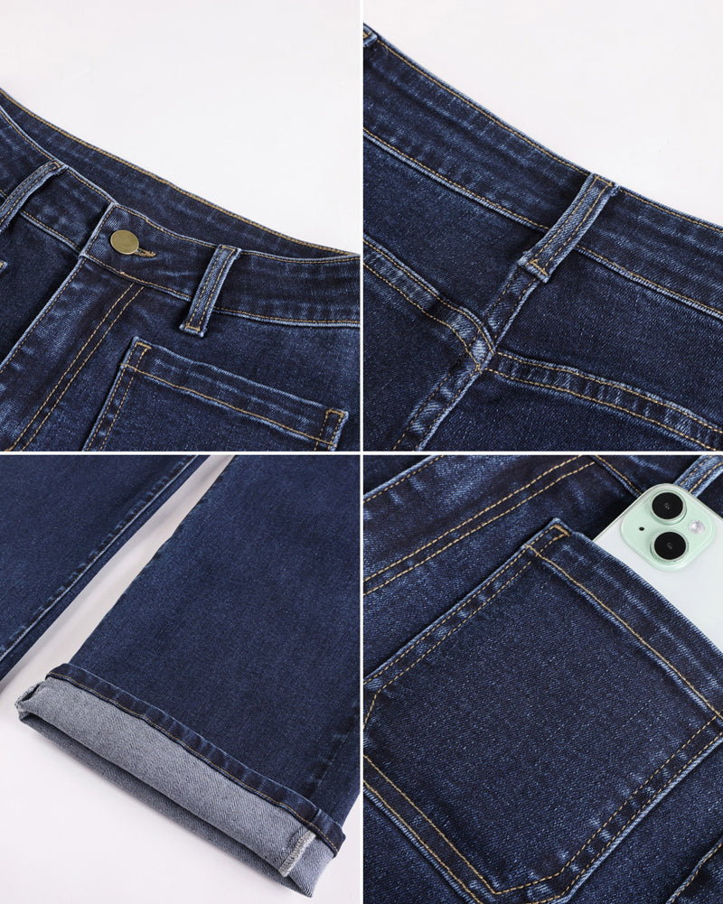 belle poque Women's Straight Leg Jeans Mid Rise Wide Leg Denim Pants with Pockets