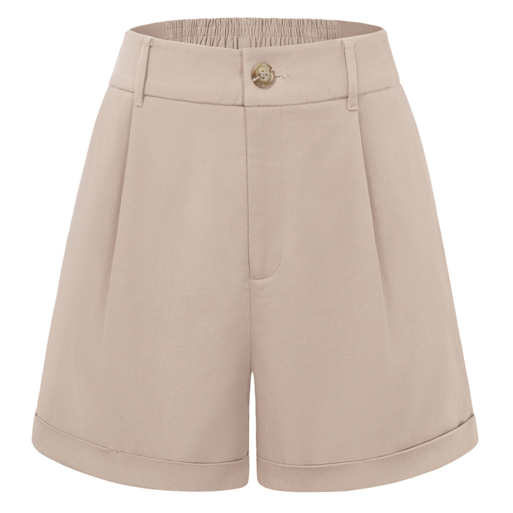 belle poque 2026 Women Vintage 100% Cotton Shorts Wide Leg Shorts with Pockets Light Khaki