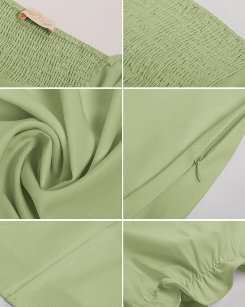 belle poque Vintage Strawberry Patterns Front Slit Dress Puffed Short Sleeve Sweetheart Neck Dress