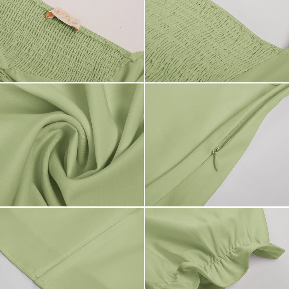 belle poque Vintage Strawberry Patterns Front Slit Dress Puffed Short Sleeve Sweetheart Neck Dress