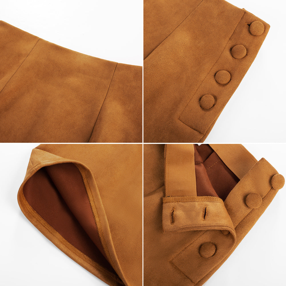 belle poque Women Mini Skirt Bodycon Mini Skirt Suede Skirts with Botton