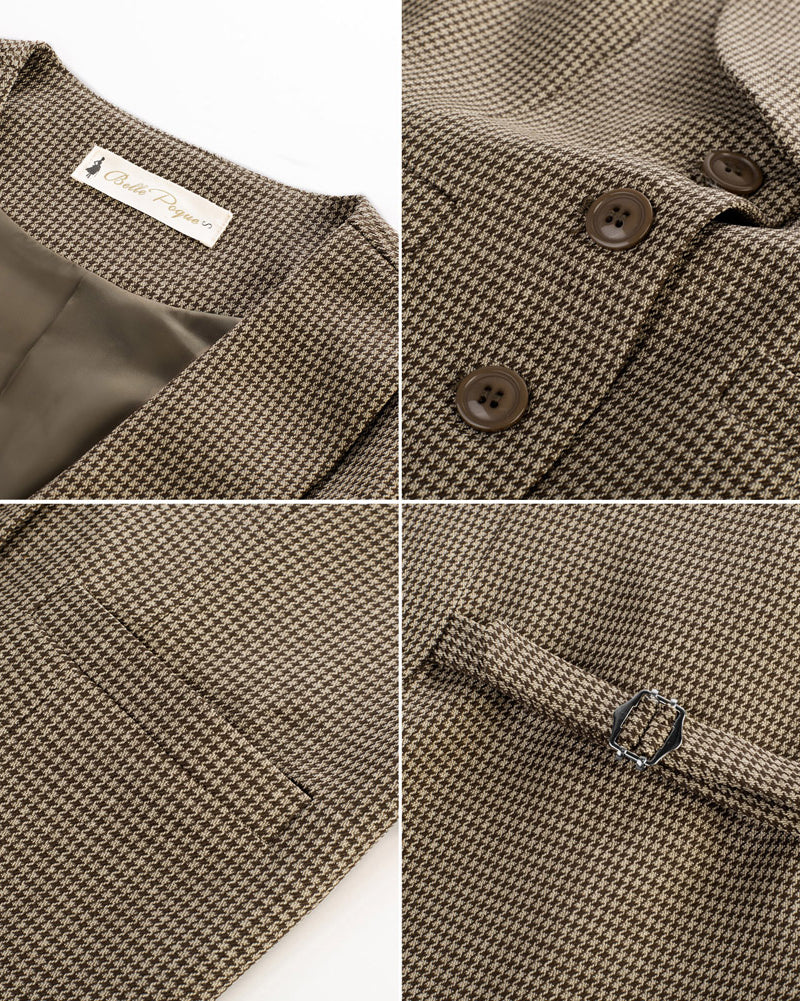 belle poque Vintage Lapel Collar Suit Vest Tops for Women Work Dressy Waistcoat Blazer with Pockets