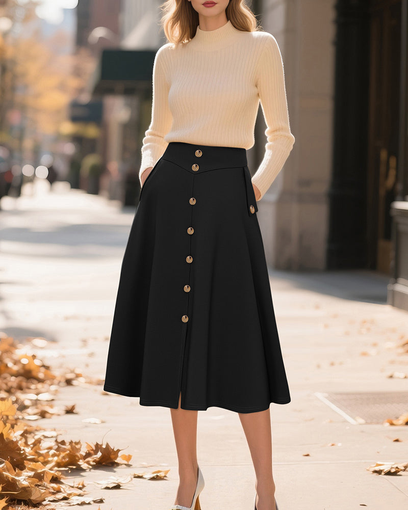 belle poque Belle Poque Women's Vintage A-Line Skirt with Slit Hem