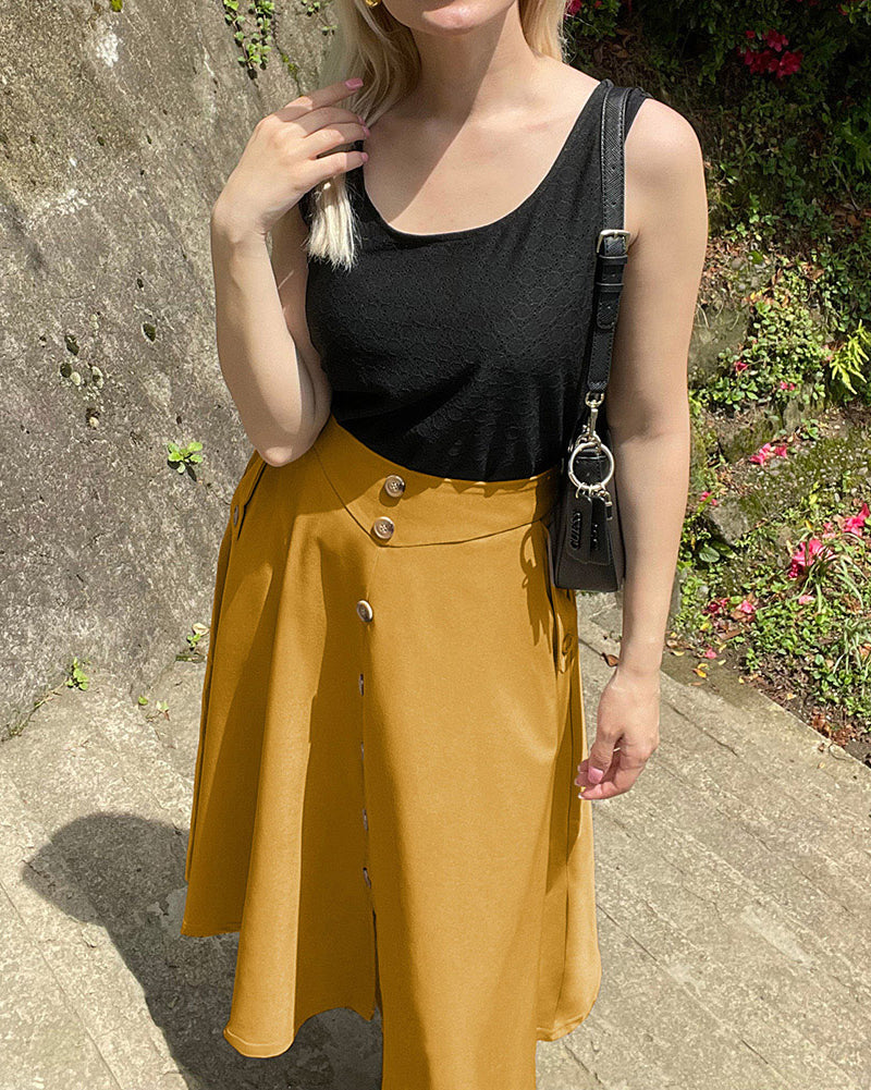 belle poque Belle Poque Women's Vintage A-Line Skirt with Slit Hem