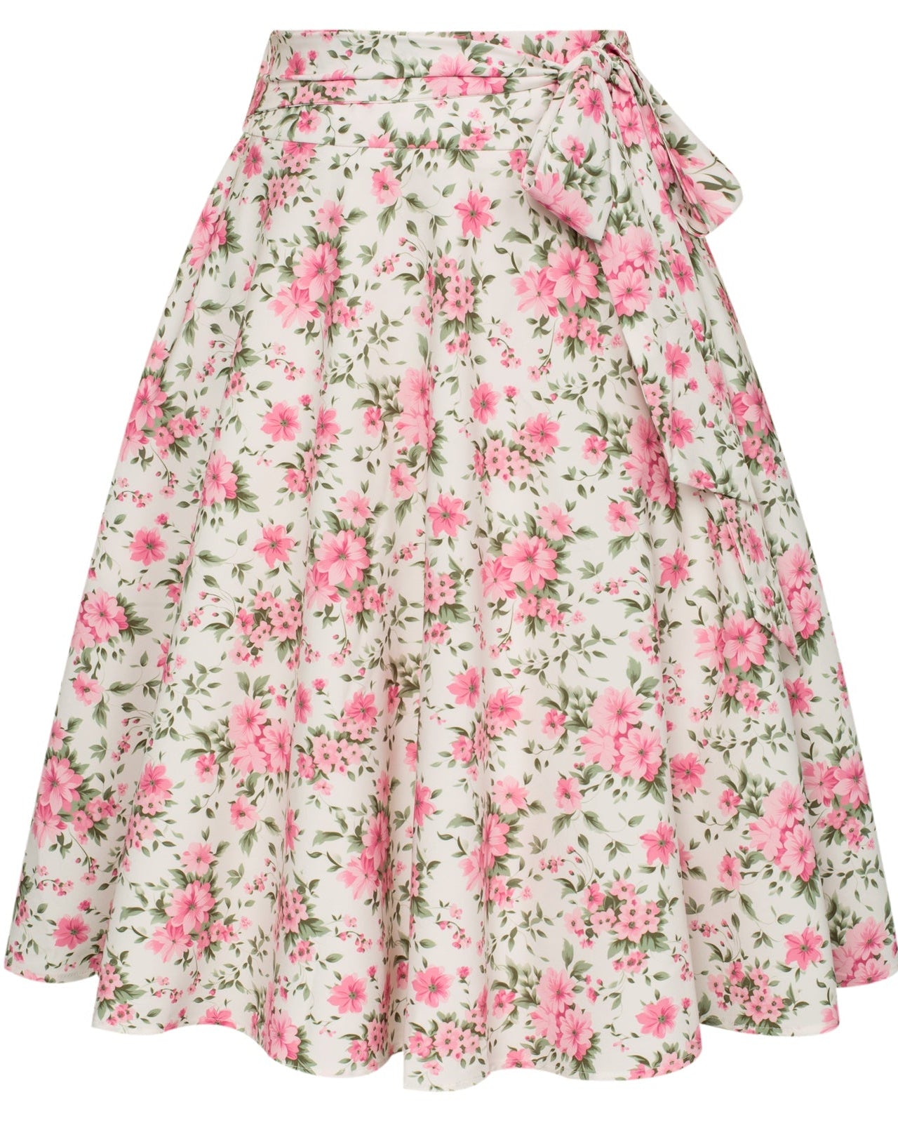 belle poque Floral Patterns Women's High Waist Bow Decorated A-Line Pockets Skirt Floral-Pink