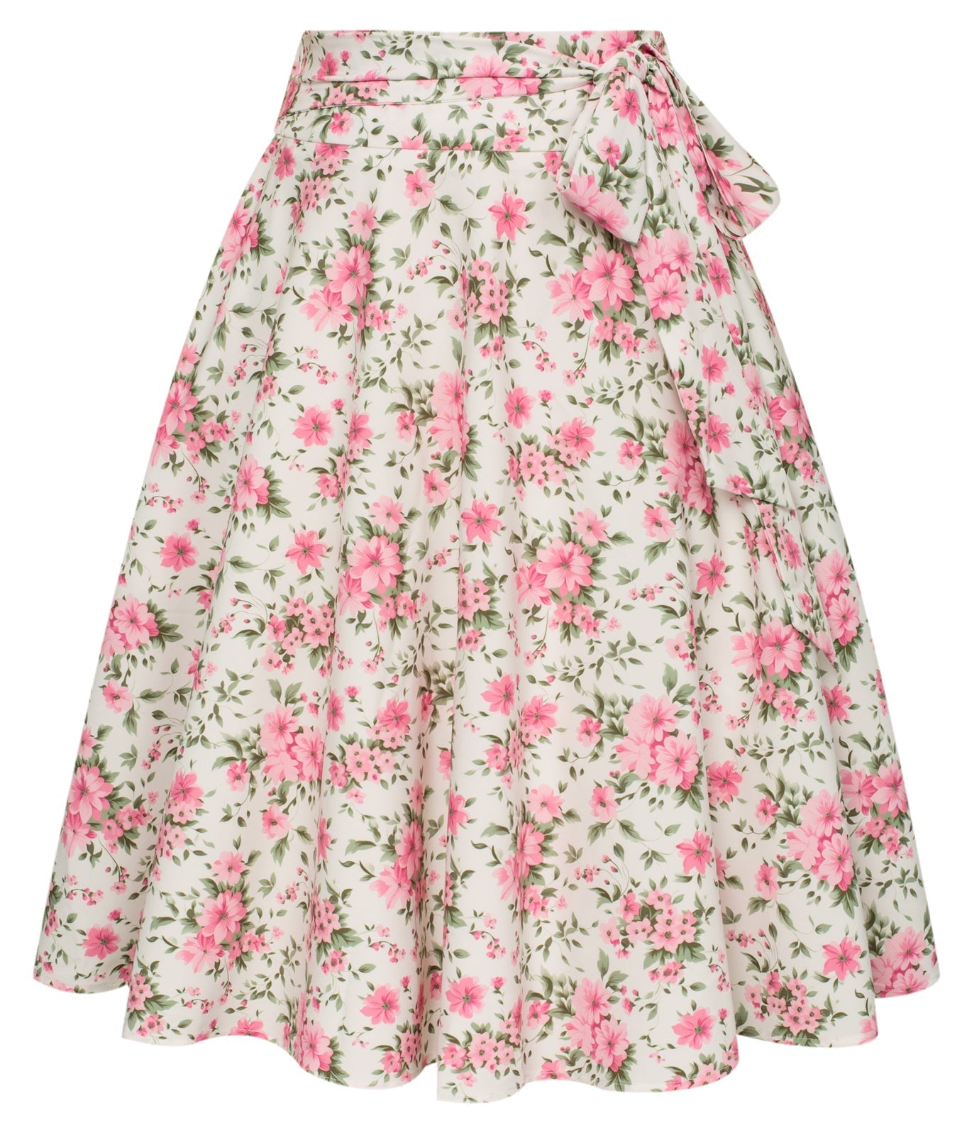 belle poque Floral Patterns Women's High Waist Bow Decorated A-Line Pockets Skirt Floral-Pink