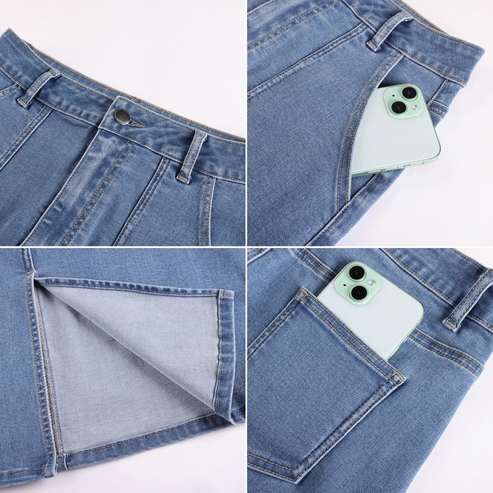 belle poque 2026 Women's Denim Skirt Knee Length Jean Skirt with Pockets