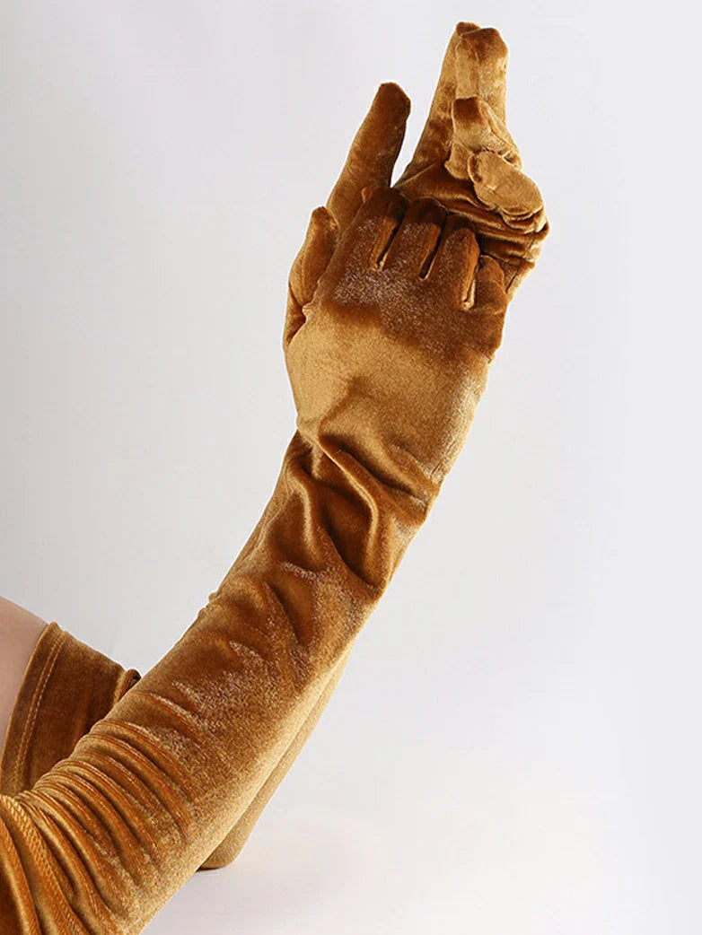 belle poque Women Velvet Gloves for Evening Gowns, Banquets, Parties Golden 53cm A pair