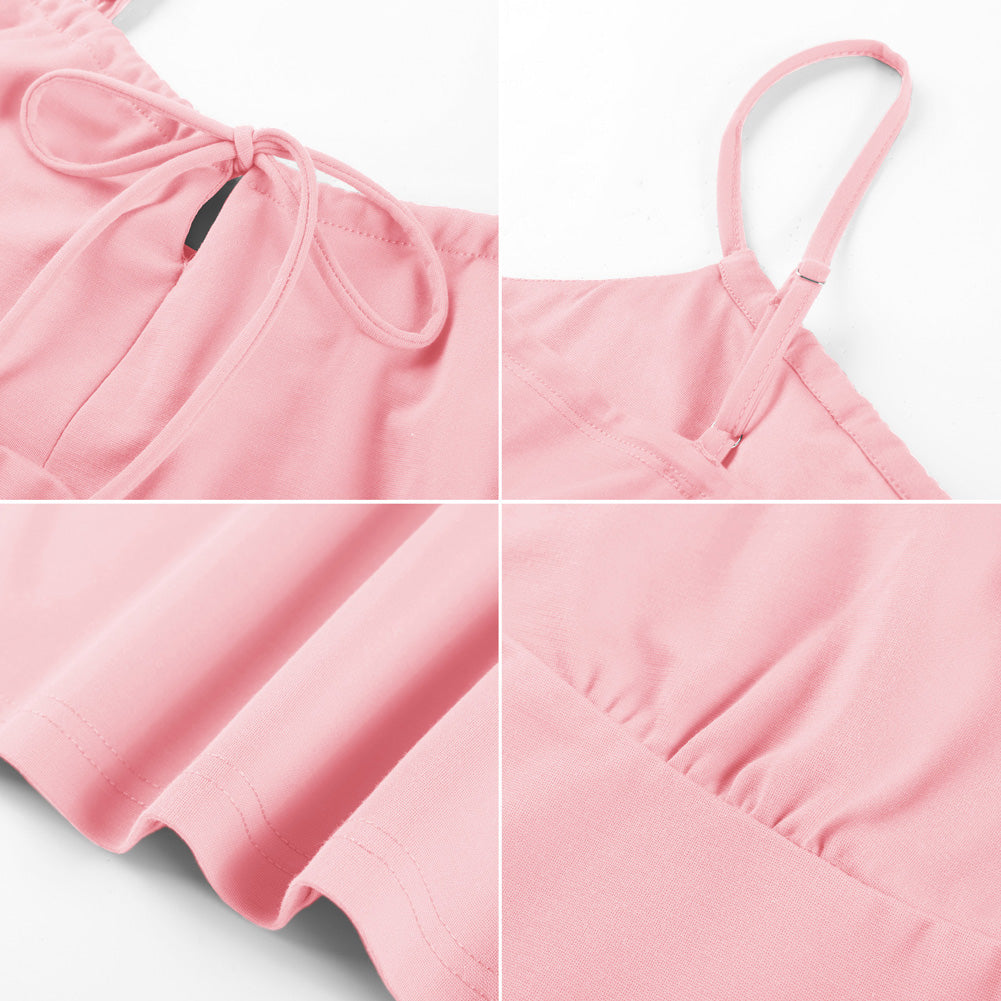 belle poque 2026 Summer Women's Tie Front Spaghetti Strap Top Sexy Cutout Crop Tank Top