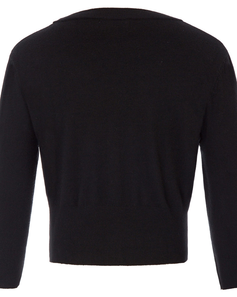 belle poque 3/4 Sleeve V-Neck Button Down Cherries Embroidery Cropped Cardigan Sweater Coat