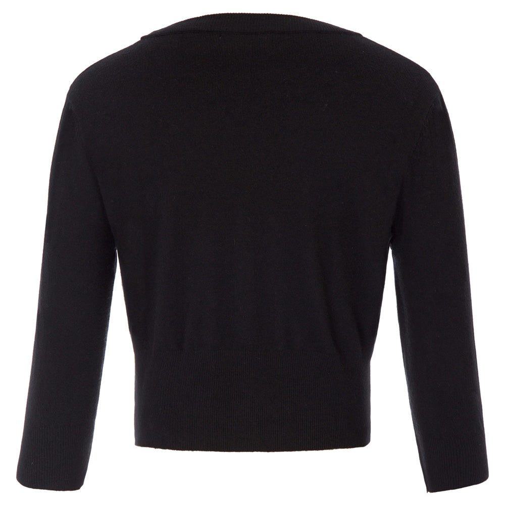 belle poque Women's 3/4 Sleeve Button Down Cherries Embroidery Cropped Cardigan Sweater Coat