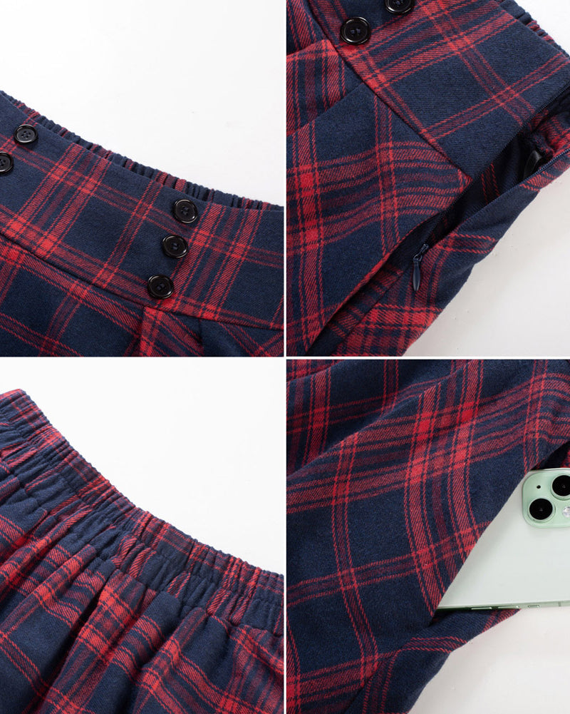 belle poque Plaid Skirts for Women High Waisted Midi Skirt A-line Pleated Fall Skirts 2025