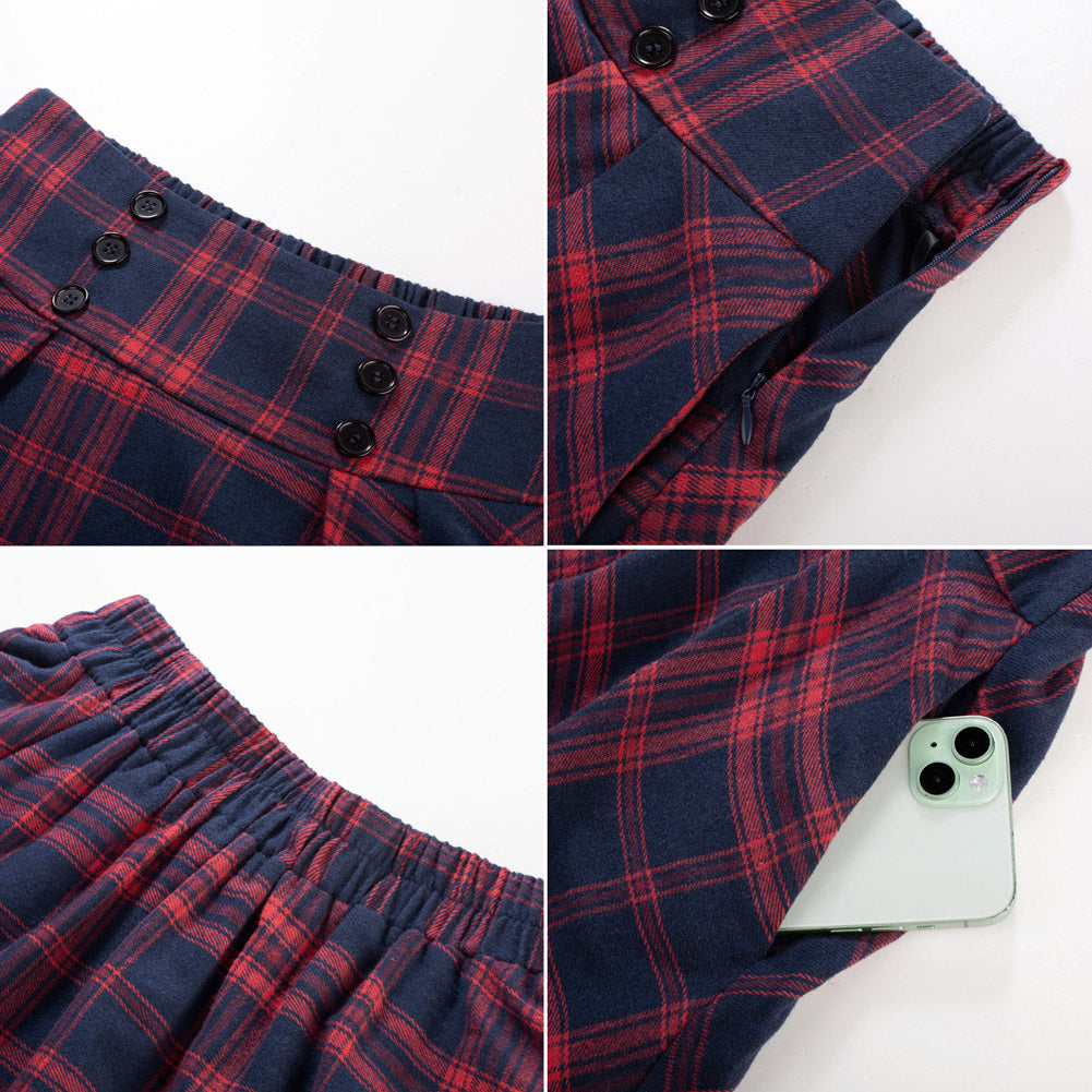 belle poque Plaid Skirts for Women High Waisted Midi Skirt A-line Pleated Fall Skirts 2025