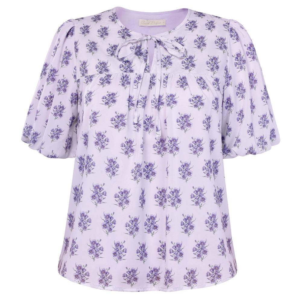 belle poque Floral Babydoll Tops for Women Puff Sleeve Tie Front Blouse Boho Tops Outfits Purple