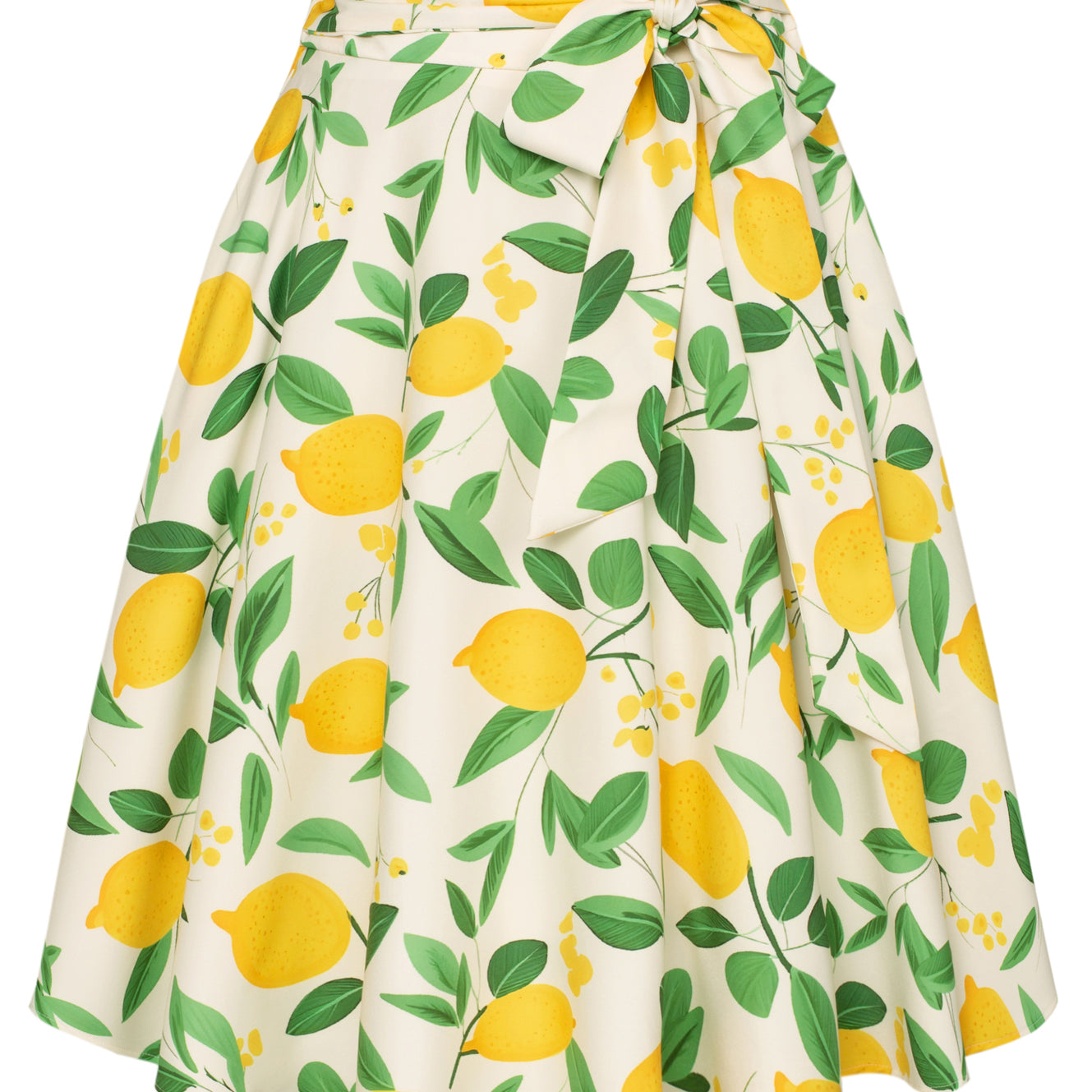 belle poque Floral Patterns Women's High Waist Bow Decorated A-Line Pockets Skirt Lemon