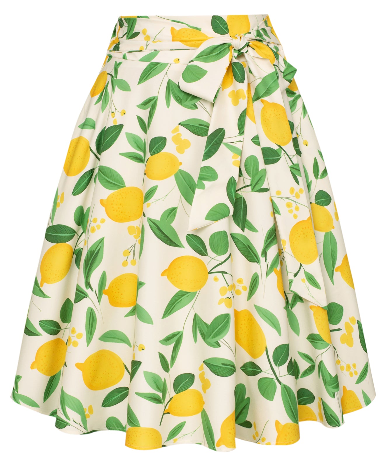 belle poque Floral Patterns Women's High Waist Bow Decorated A-Line Pockets Skirt Lemon