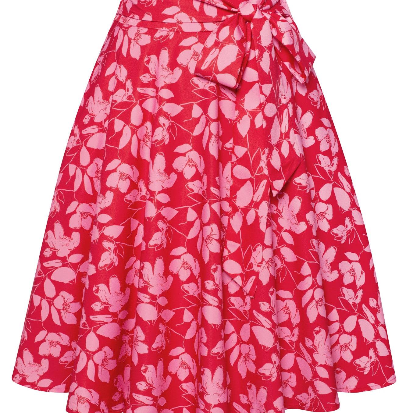 belle poque Floral Patterns Women's High Waist Bow Decorated A-Line Pockets Skirt Floral-Red
