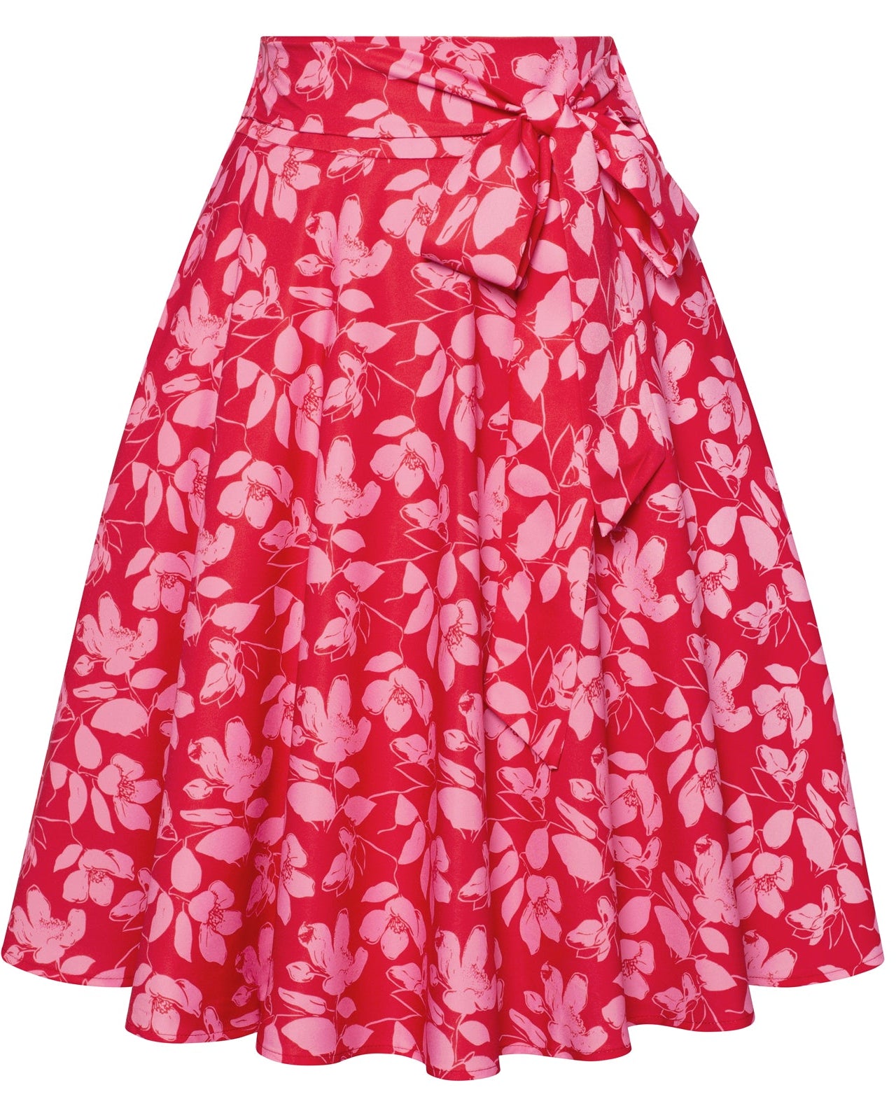 belle poque Floral Patterns Women's High Waist Bow Decorated A-Line Pockets Skirt Floral-Red