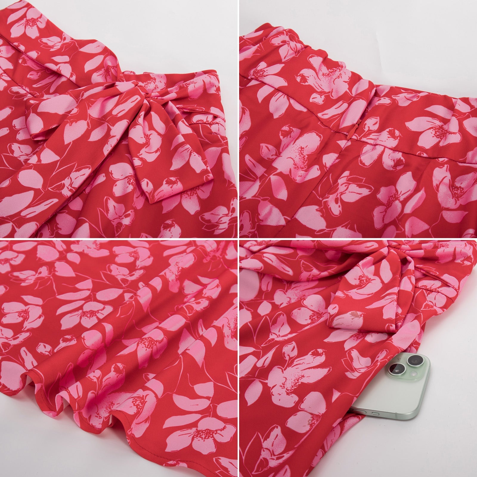 belle poque Floral Patterns Women's High Waist Bow Decorated A-Line Pockets Skirt