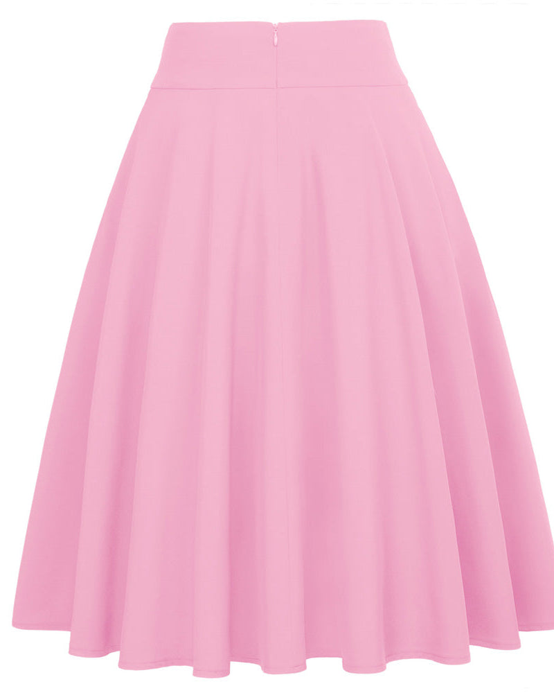 belle poque Women's High Waist A-Line Pockets Skirt Skater Flared Midi Skirt