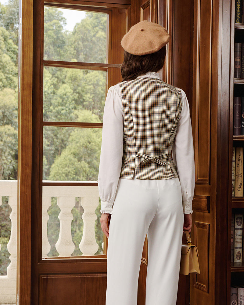 belle poque Vintage Lapel Collar Suit Vest Tops for Women Work Dressy Waistcoat Blazer with Pockets