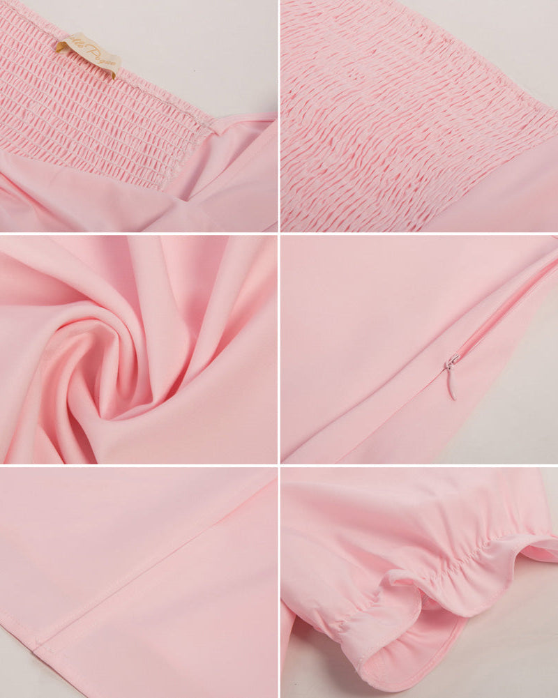 belle poque Vintage Strawberry Patterns Front Slit Dress Puffed Short Sleeve Sweetheart Neck Dress