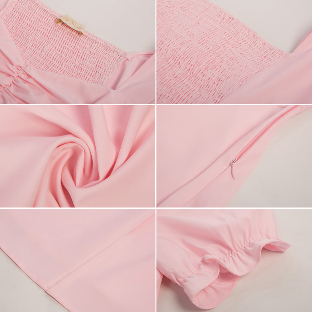 belle poque Vintage Strawberry Patterns Front Slit Dress Puffed Short Sleeve Sweetheart Neck Dress