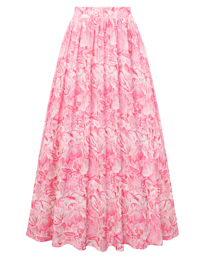 belle poque Women Summer Vacation Swing Floral Skirt Comfy A-Line Maxi Skirt Pink