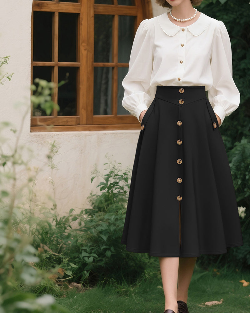 belle poque Belle Poque Women's Vintage A-Line Skirt with Slit Hem