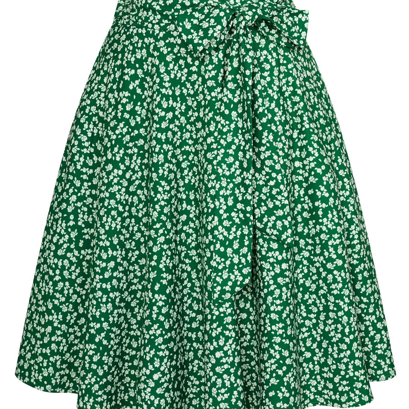 belle poque Floral Patterns Women's High Waist Bow Decorated A-Line Pockets Skirt Floral-Green