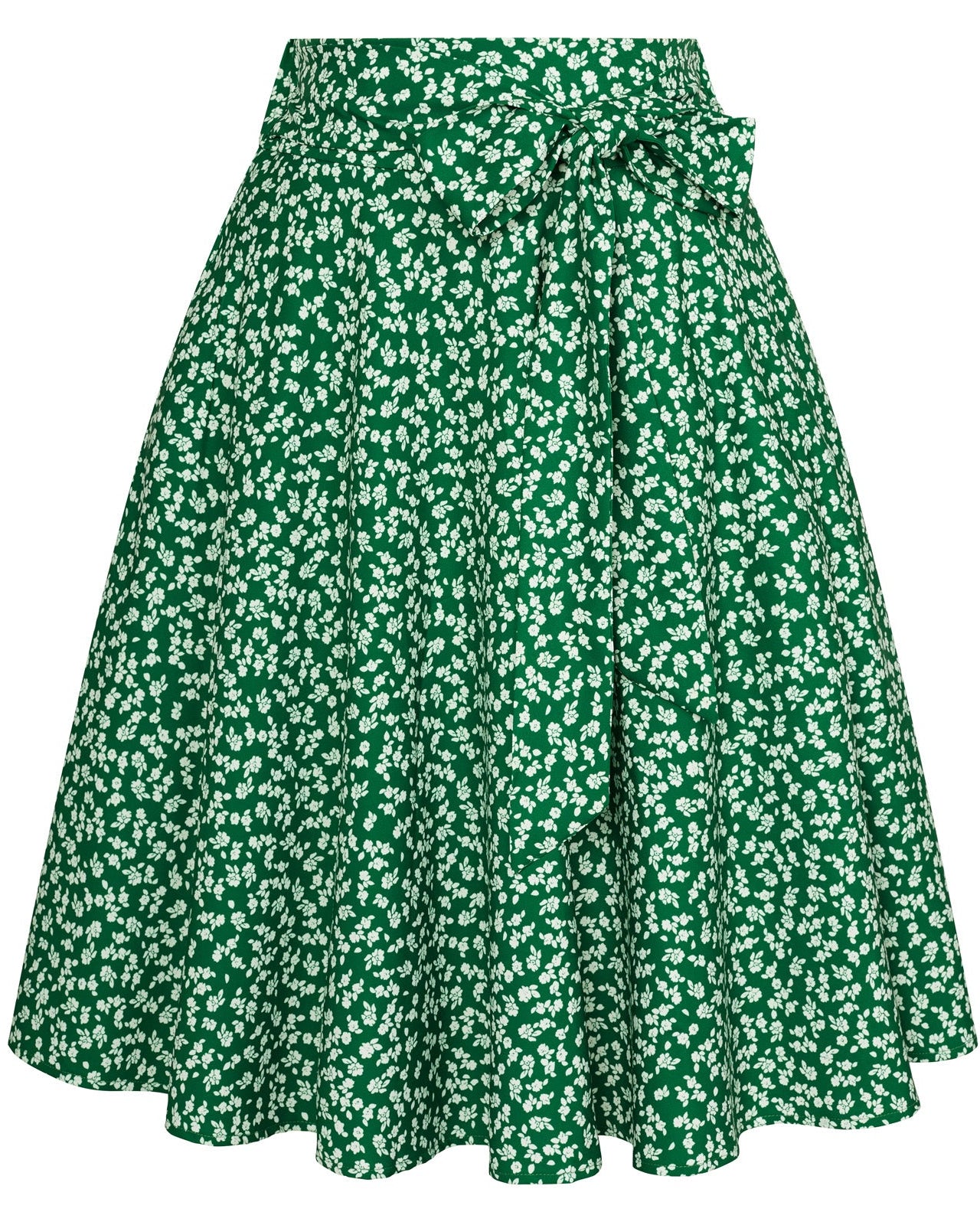 belle poque Floral Patterns Women's High Waist Bow Decorated A-Line Pockets Skirt Floral-Green
