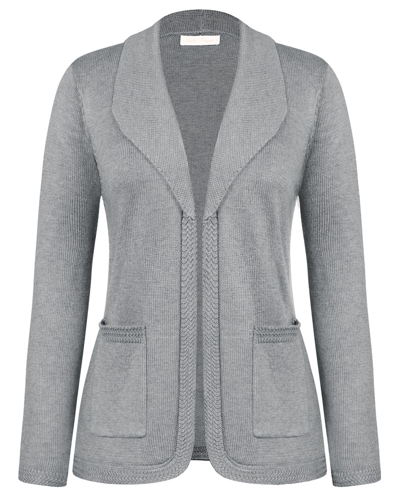 belle poque Vintage Cardigan Sweater Blazer V Neck Shawl Lapel Collar with Pockets Light Gray
