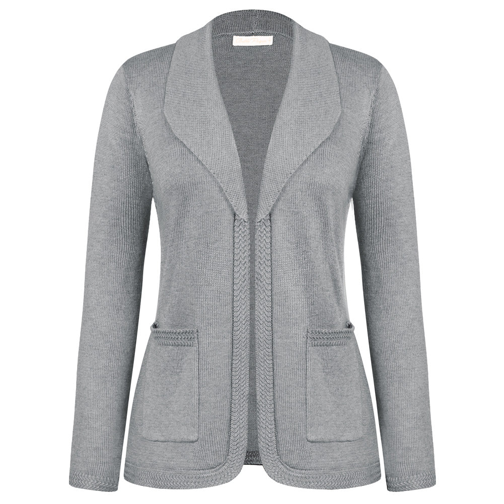 belle poque Vintage Cardigan Sweater Blazer V Neck Shawl Lapel Collar with Pockets Light Gray