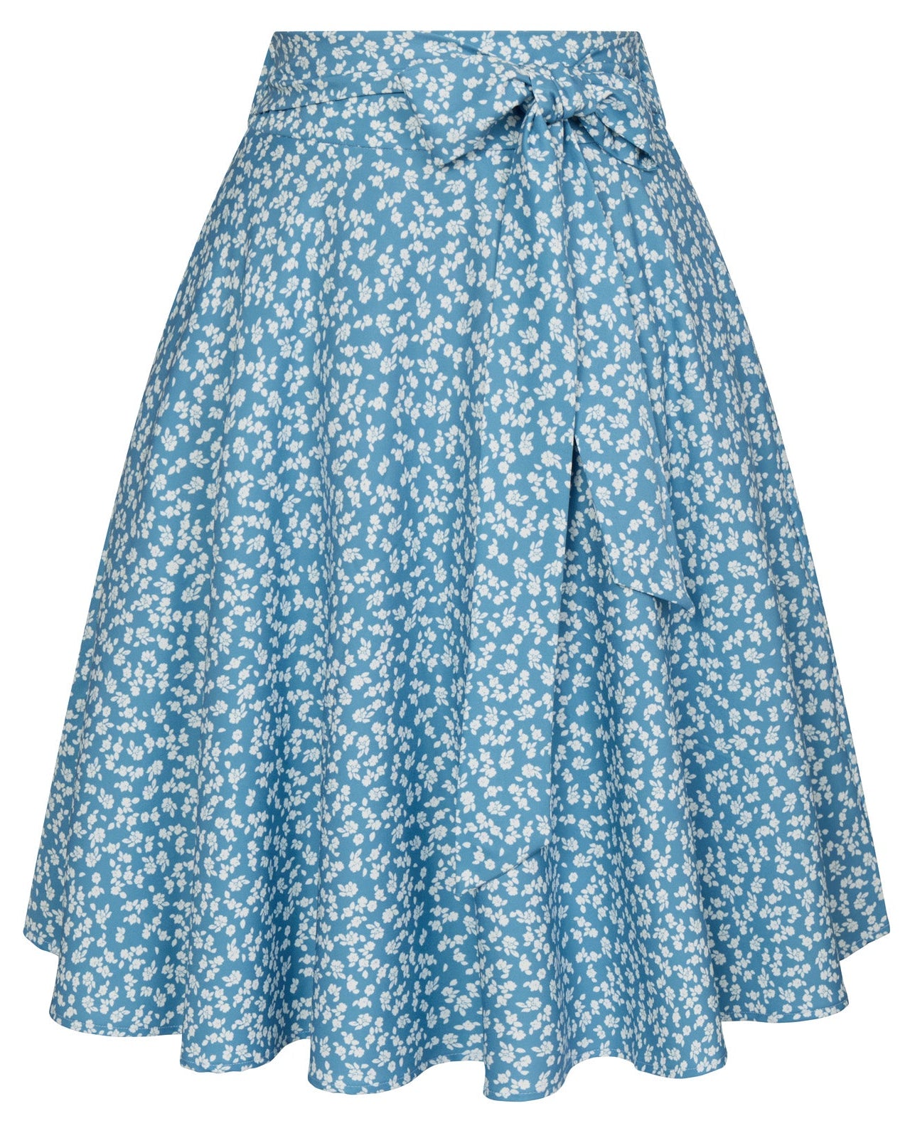 belle poque Floral Patterns Women's High Waist Bow Decorated A-Line Pockets Skirt Floral-Blue