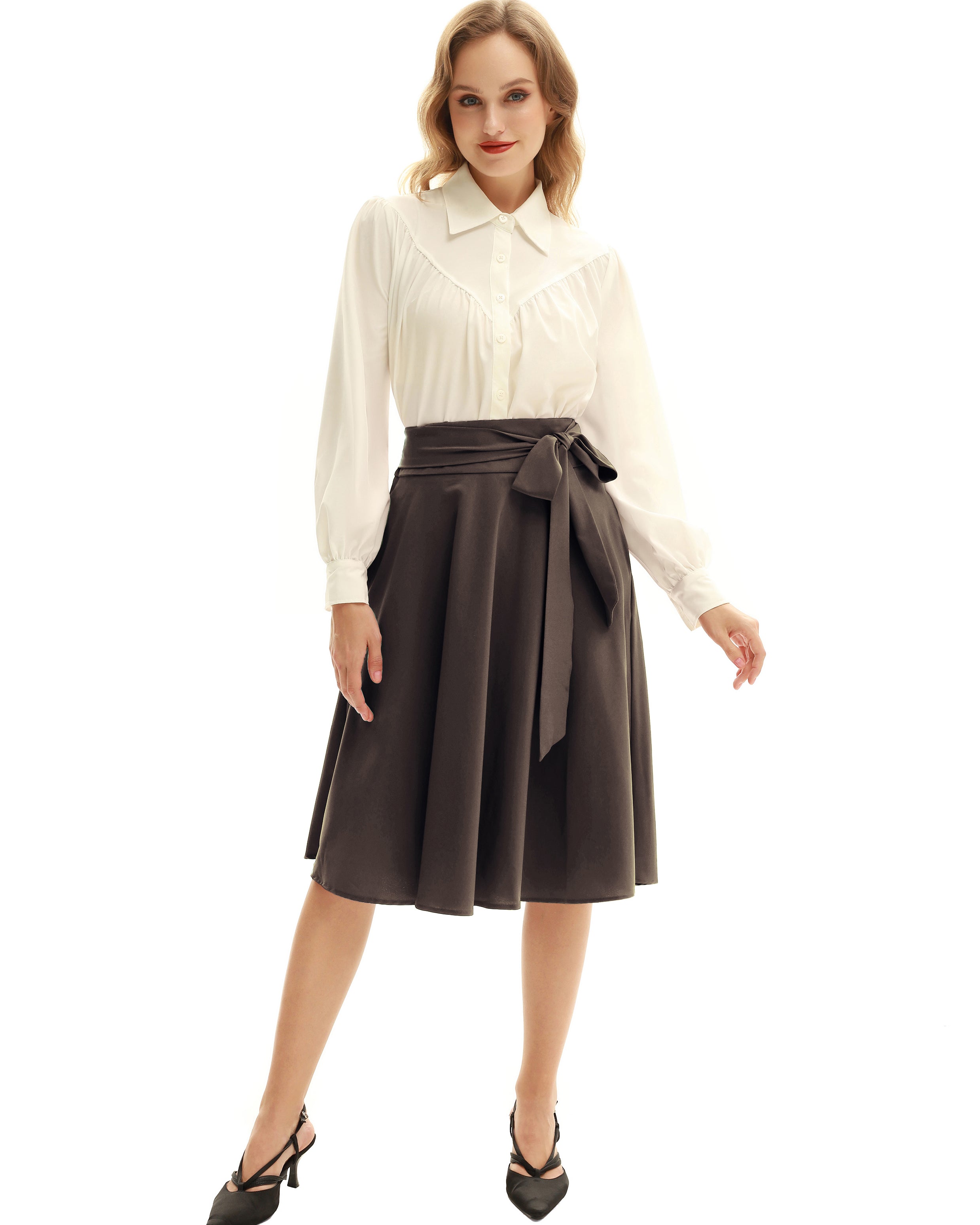 belle poque Floral Patterns Women's High Waist Bow Decorated A-Line Pockets Skirt