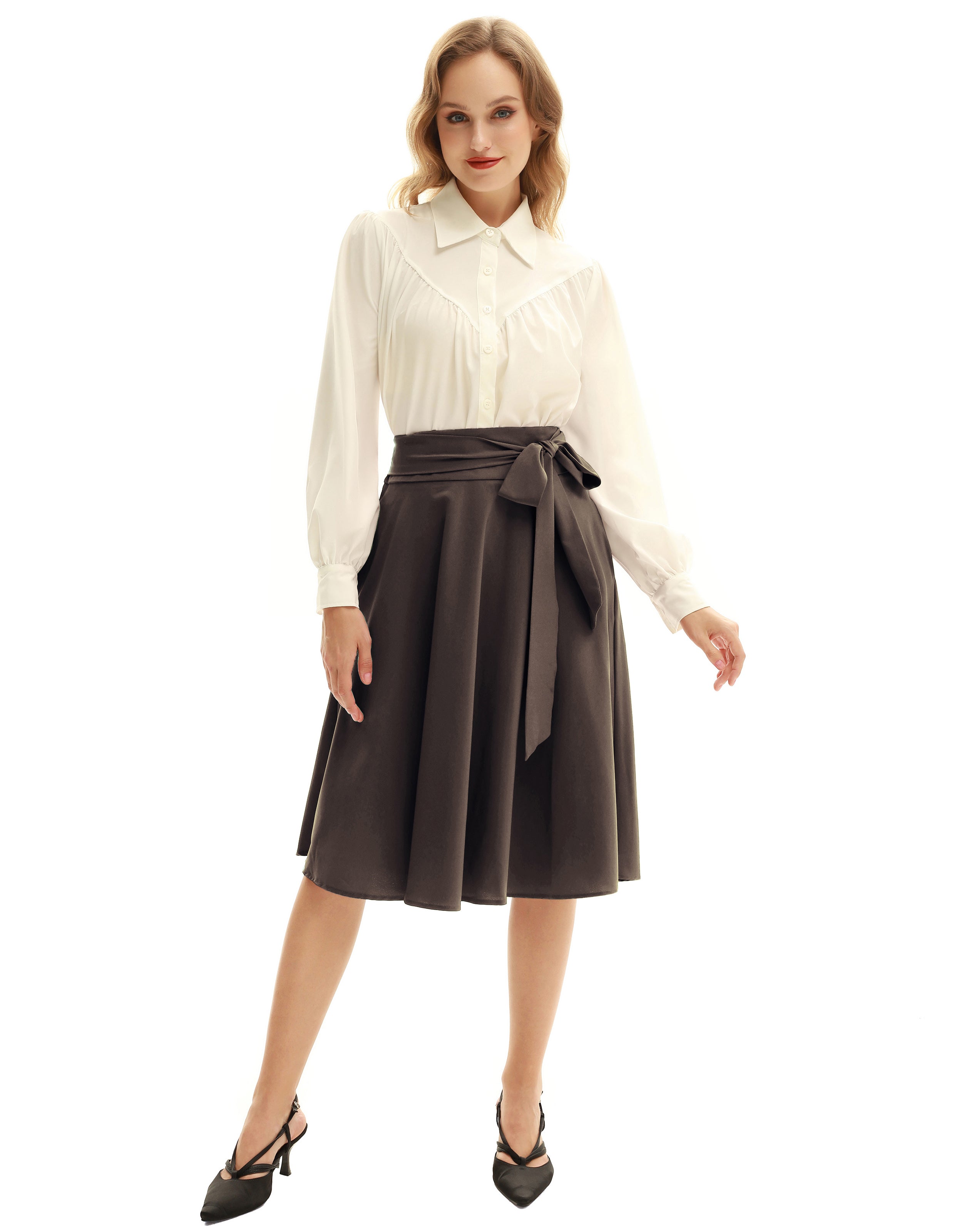 belle poque Floral Patterns Women's High Waist Bow Decorated A-Line Pockets Skirt