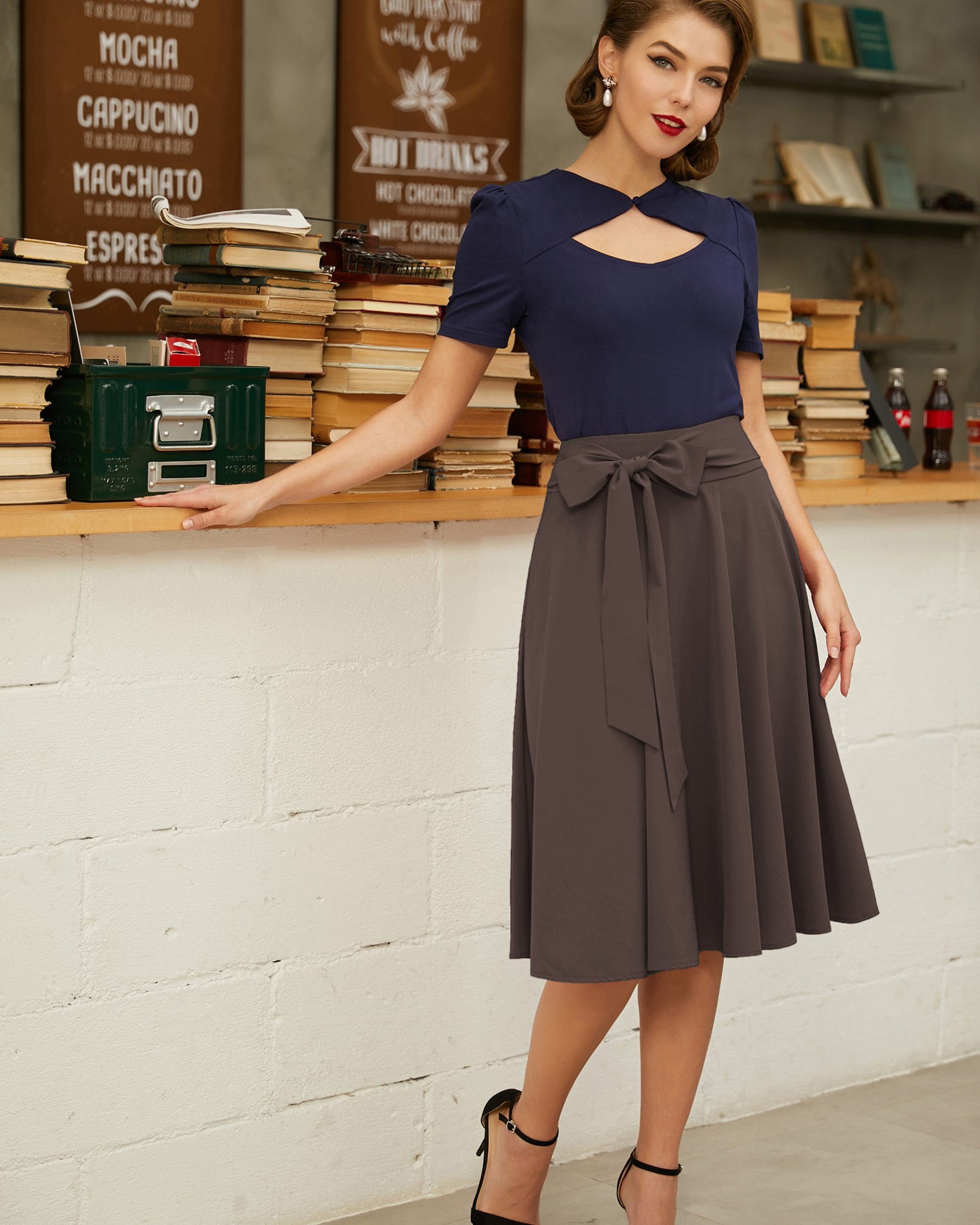 belle poque Floral Patterns Women's High Waist Bow Decorated A-Line Pockets Skirt