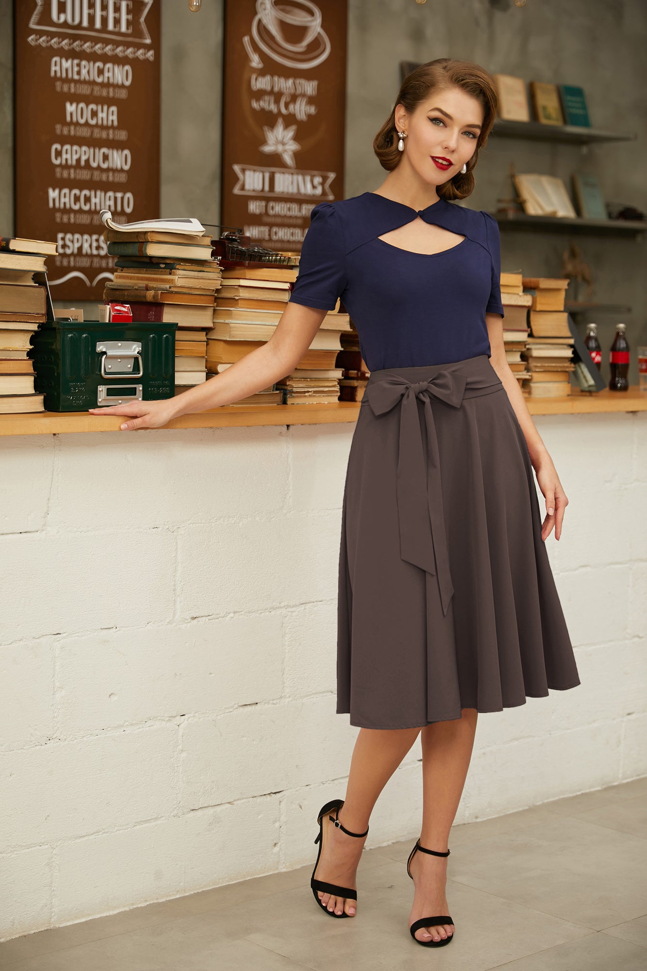 belle poque Floral Patterns Women's High Waist Bow Decorated A-Line Pockets Skirt