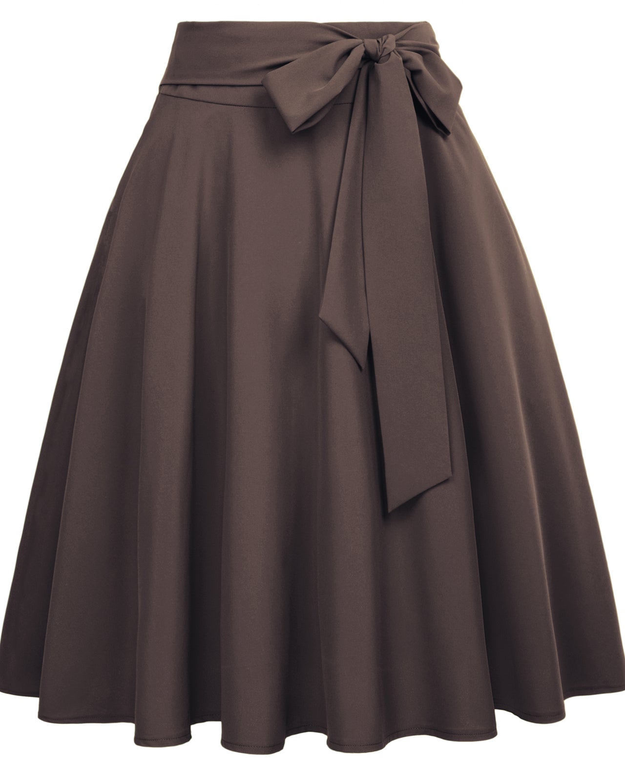 belle poque Floral Patterns Women's High Waist Bow Decorated A-Line Pockets Skirt Brown