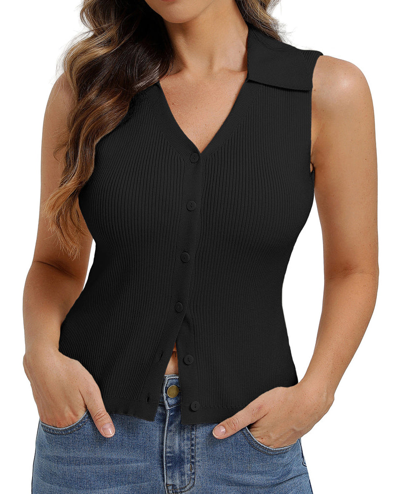 belle poque Women's Button Down Tank Tops Collared Slim Fit Office Tops