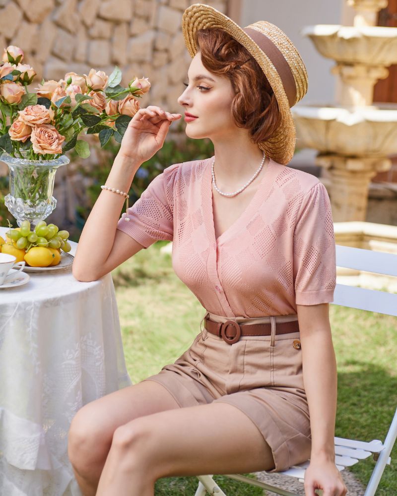 belle poque Summer Short Sleeve Lightweight Cardigan V Neck Button Sweater