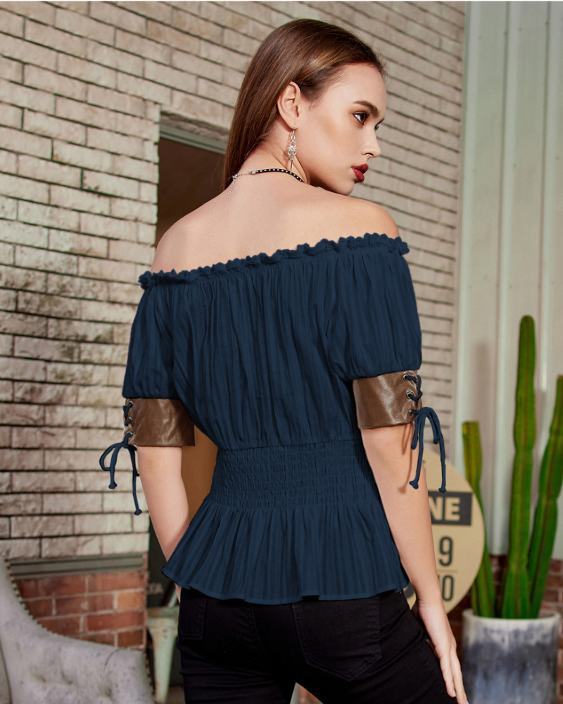 belle poque Steampunk Victorian Half Sleeve Boho Off Shoulder Pirate Tops