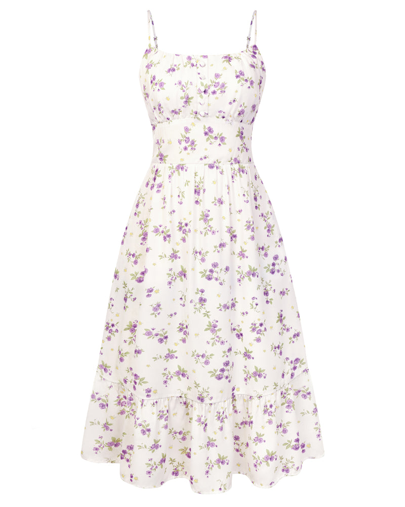 belle poque 2026 Floral Dress for Women Spring Summer Flowy Ruffle Midi Dresses Purple